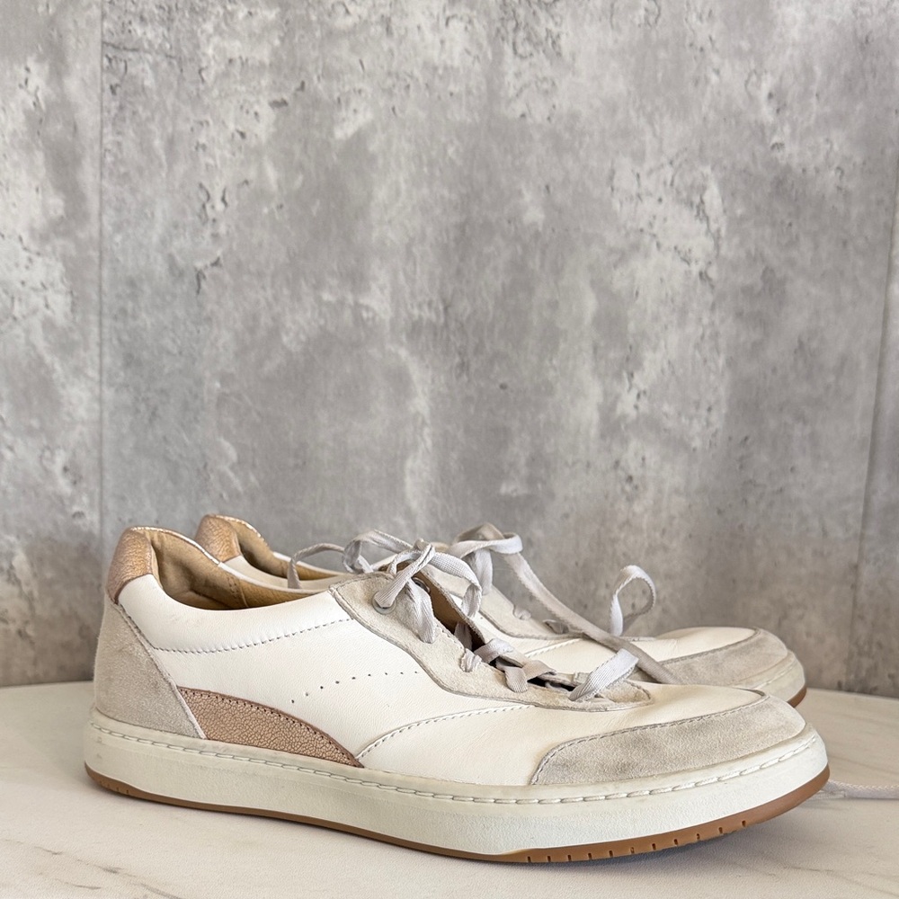 DANSKO Josey rose gold nappa Neutral White & Beige Suede Sneakers sz 10
